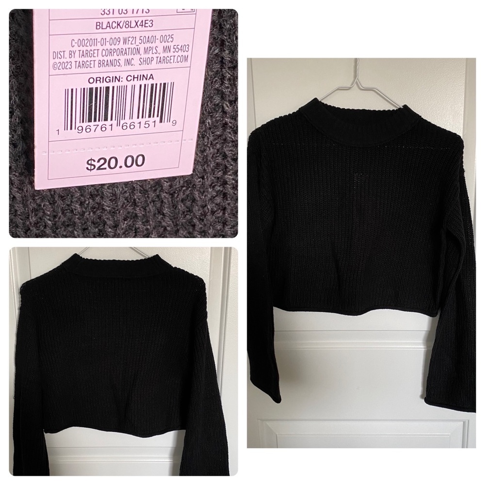 WILD FABLE, CROPPED KNITTED BLACK SWEATER, XXS,XS